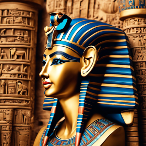 An image showcasing a stunning collection of ancient Egyptian artifacts, delicately preserved on papyrus scrolls