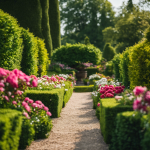 An image showcasing a lush, meticulously maintained garden with vibrant, blooming flowers, meticulously trimmed hedges, and perfectly manicured lawns, devoid of any weeds or intruders