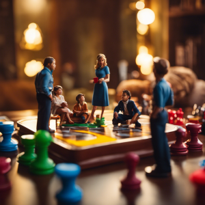 An image showcasing a family gathered around a table, engrossed in the Imposter Board Game